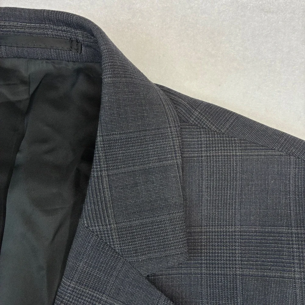 Theory Wellar HC Cobourg Blazer Mens 38R Grey Glen Plaid Wool Stretch Sport Coat